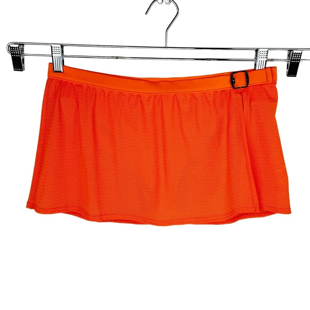 Kenneth Cole New York Neon‎ Orange Mesh Slit Skirt Bikini Bottoms Swim Sz Large